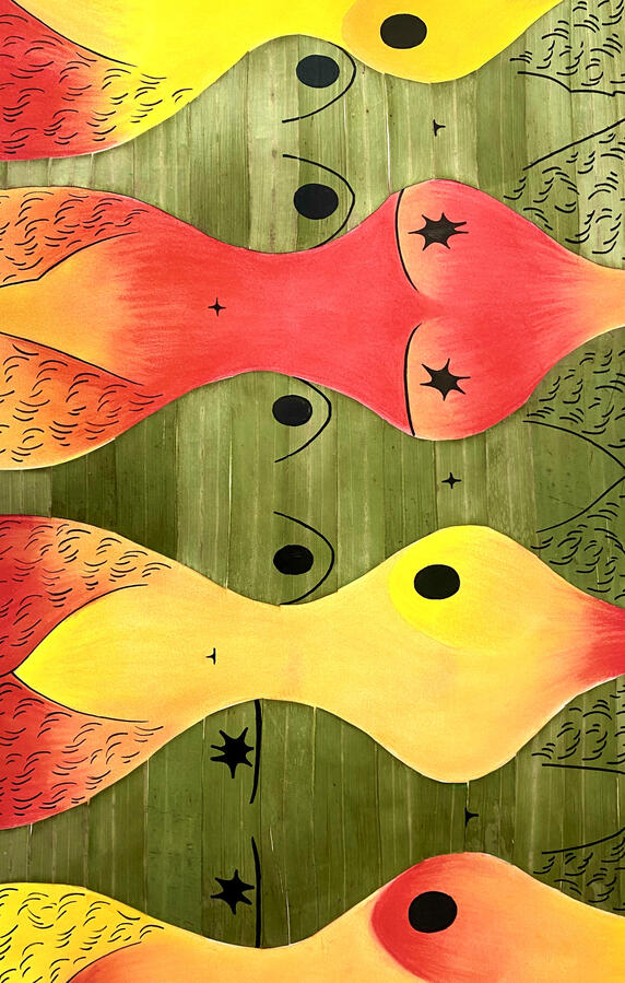 Latik, 2023, soft pastels &amp; banana leaves, 18&quot; x 24&quot;