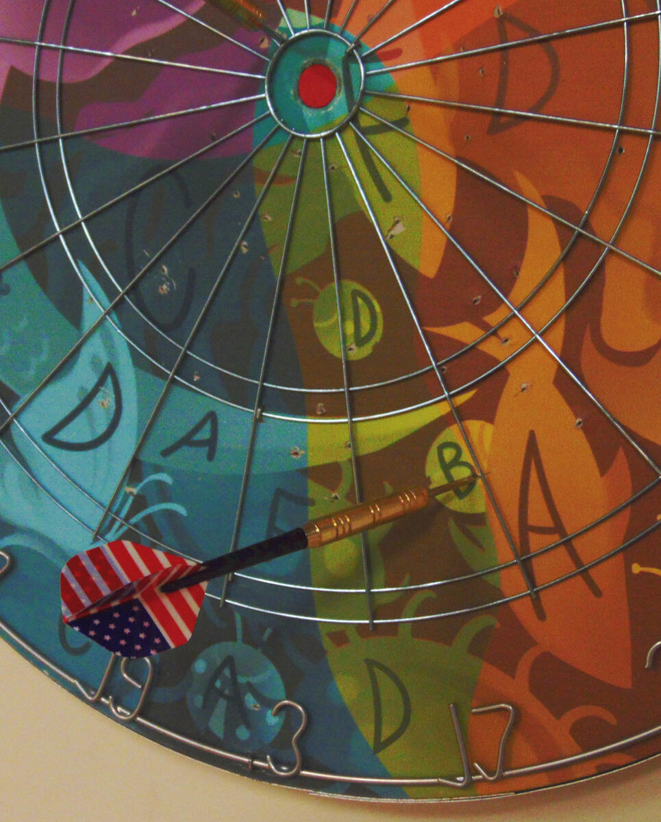 close up of illustrated dartboard