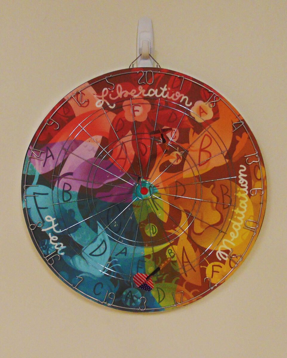 illustrated dartboard printed and mounted, 2025