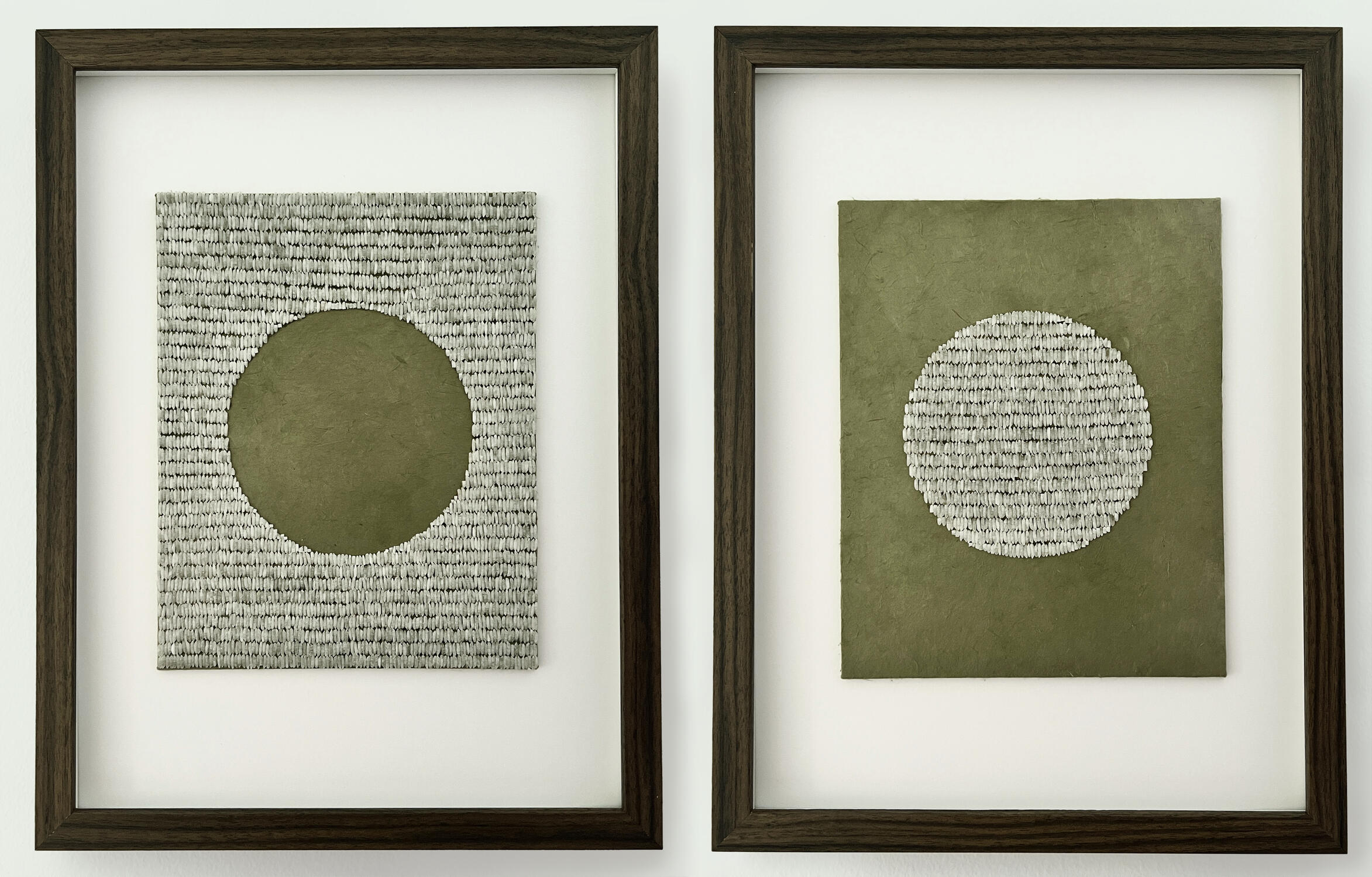Araw, 2026, Nepalese lokta paper & jasmine rice, 8” x 10” & 8” x 10”