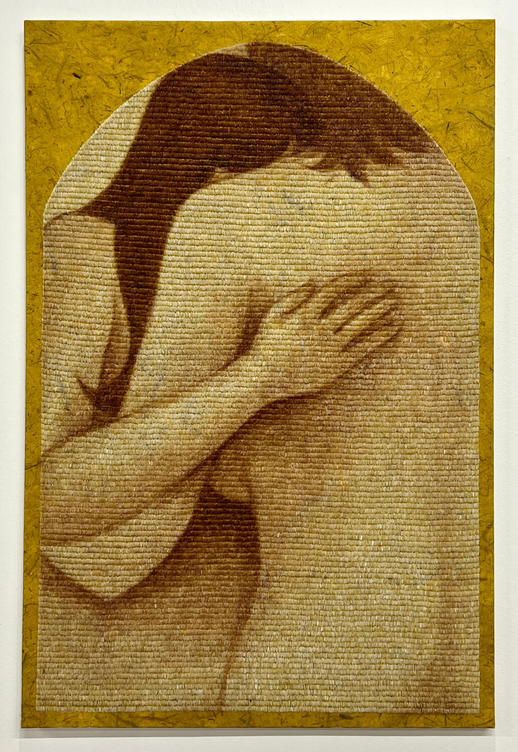 Saing, 2025, ink, jasmine rice, handmade banana leaf paper